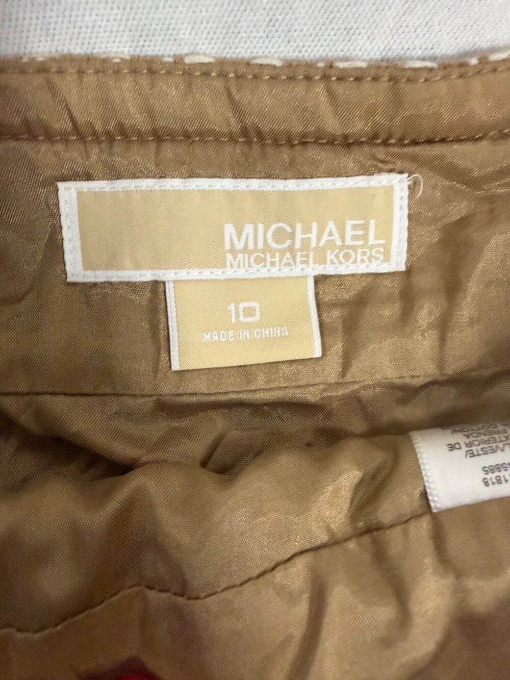 MICHAEL Michael Kors Tweed Herringbone Mini Skirt Brown Cream Faux Pocket Sz10 - Picture 4 of 9